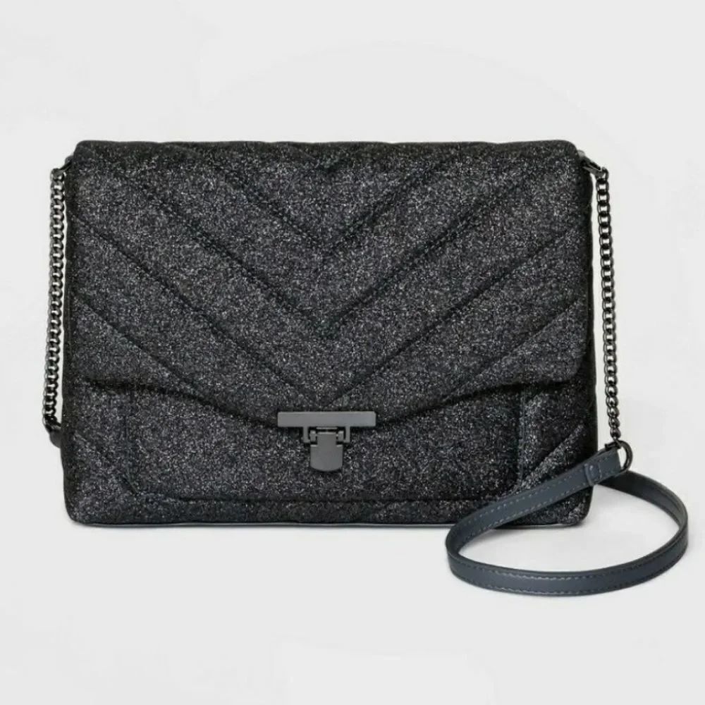 WOMEN"S A.NEW DAY BLACK GLITTER SPARKLE DESIGN OVER THE SHOULDER BAG